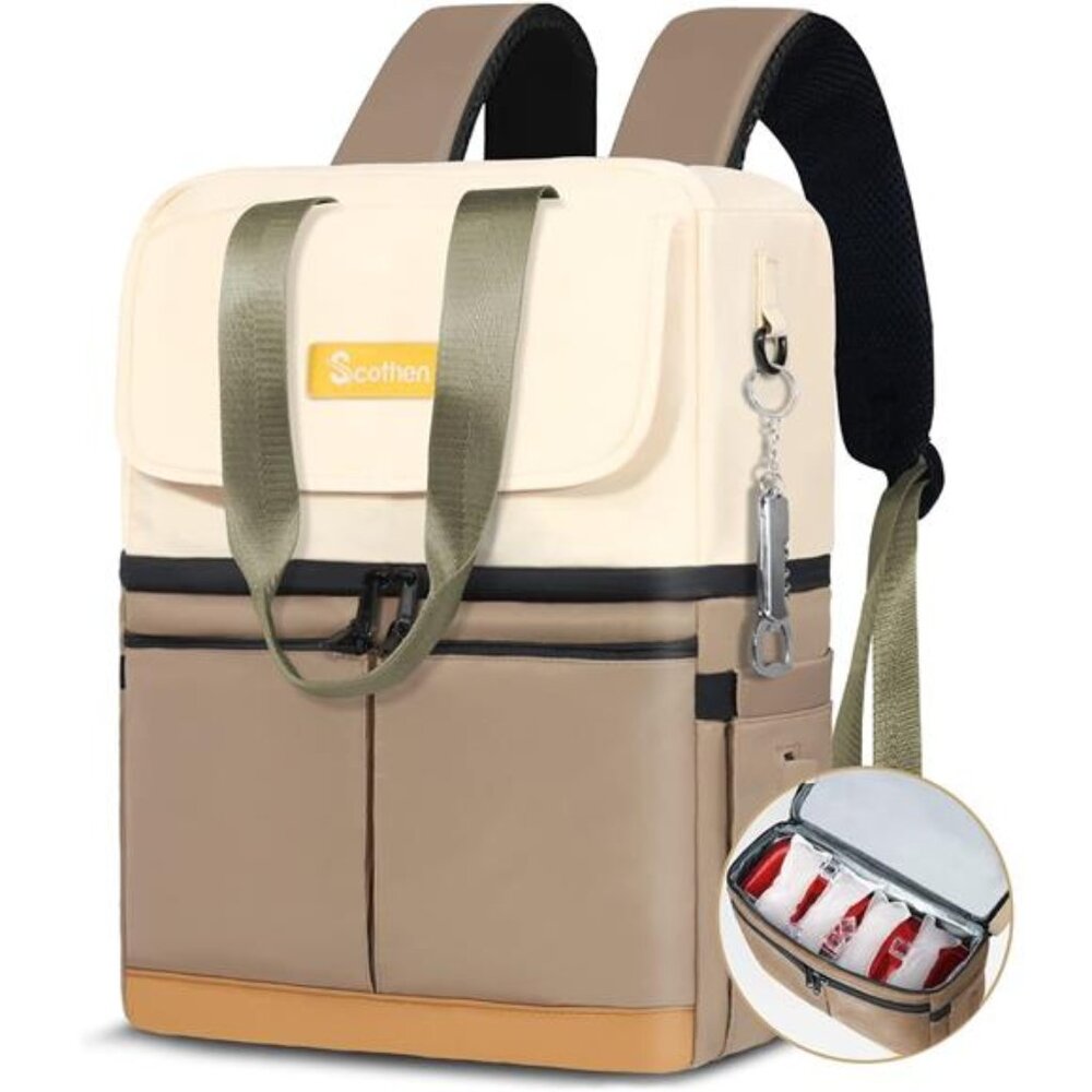 Backpack Cooler with Double Decker & 12 Ice Packs- Keeps 36 Cans Cold